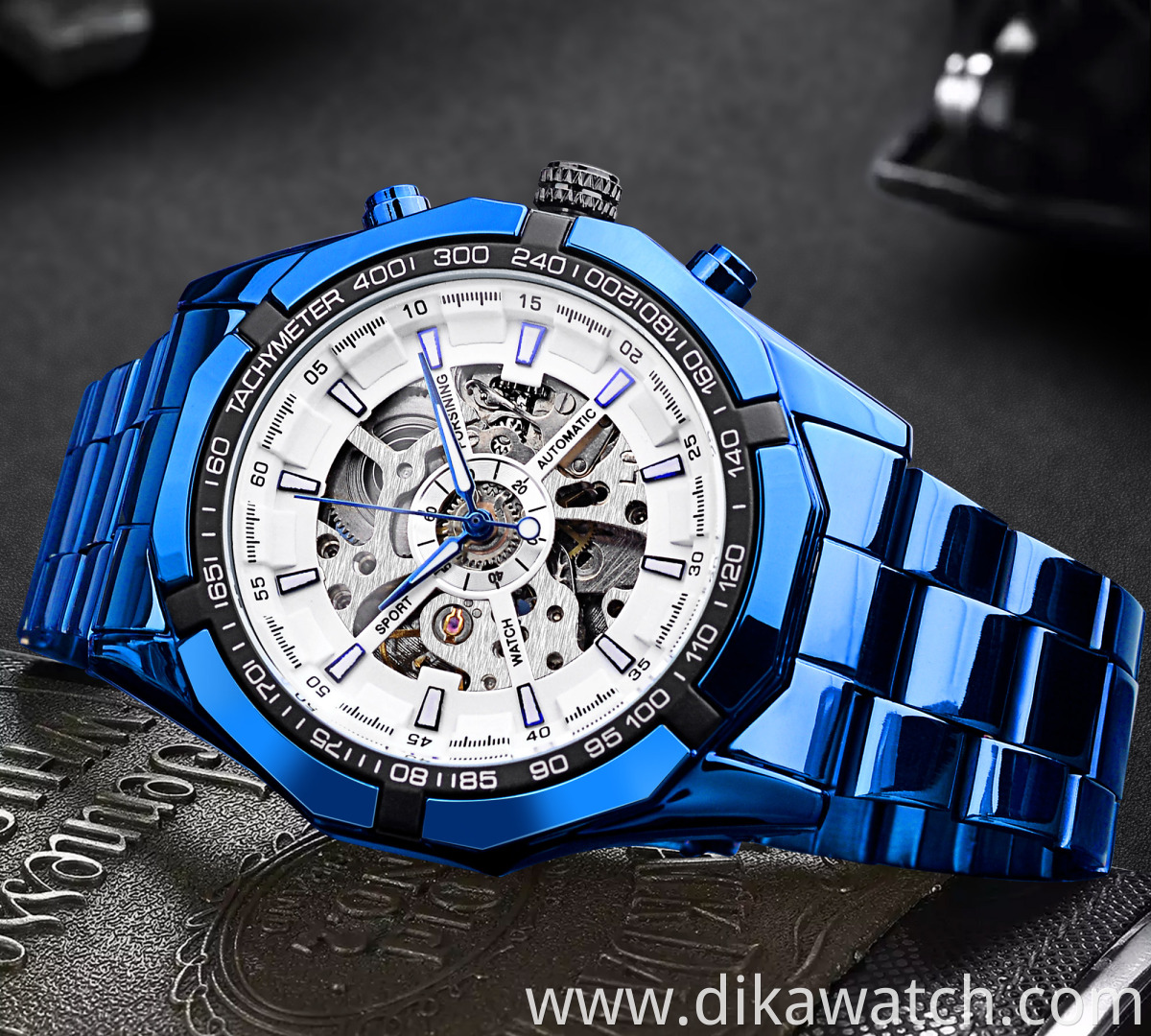 Forsining Blue Design Stainless Steel Men Mechanical Automatic Wrist Watches Top Brand Luxury Military Sport Male Clock